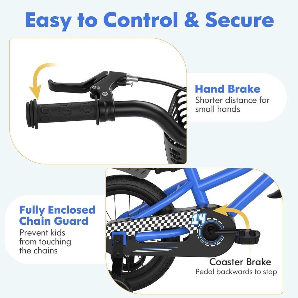 COSTWAY Kids Bike, 12 14 16 18 20 Inch Toddler Bike for Boys & Girls Aged 3-8 Years Old, Kids Bicycle w/Removable Training Wheels, Handbrake & Coaster Brake, Basket, Bell
