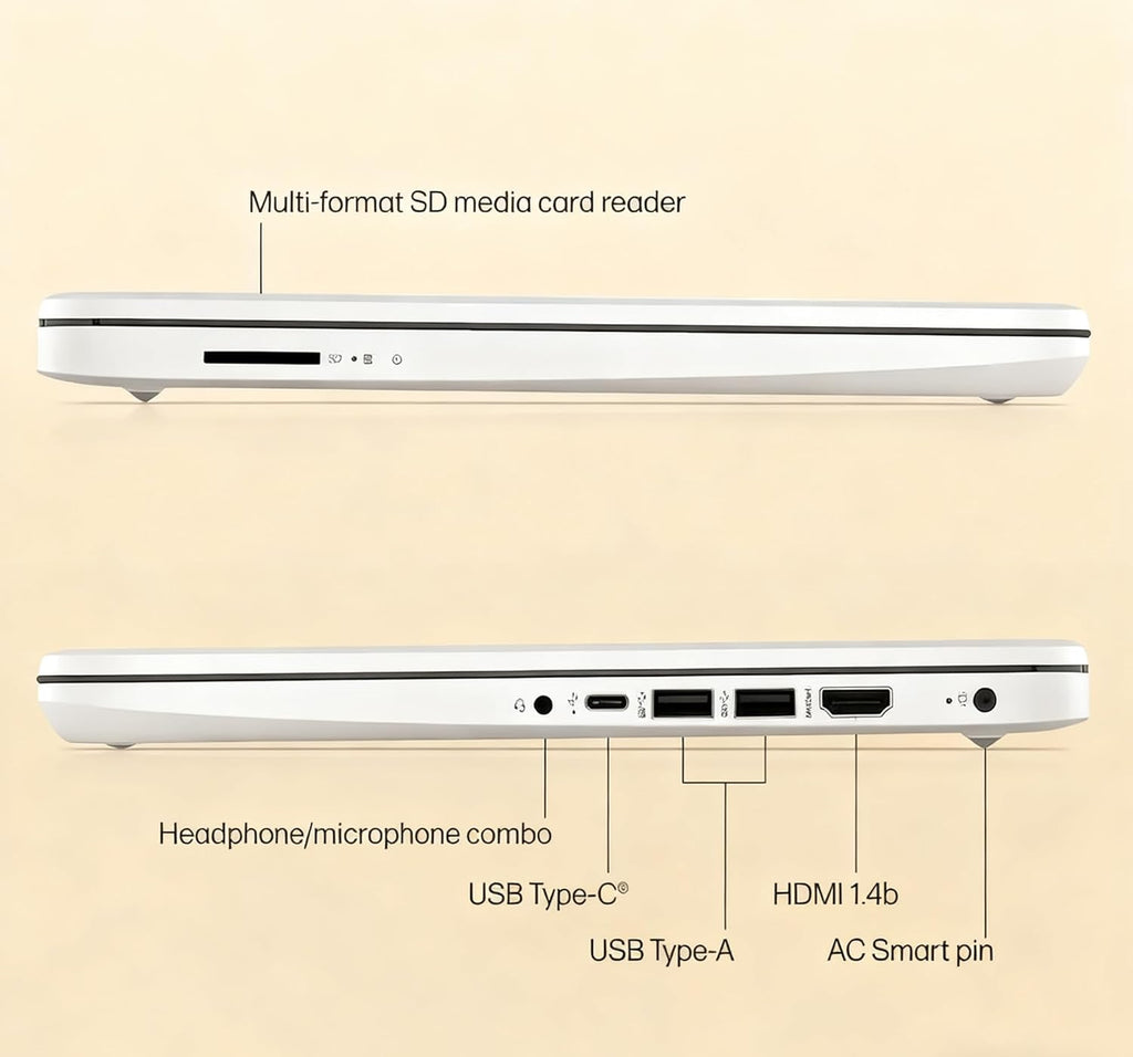 HP 14" HD Laptop - Intel Celeron  8GB RAM  64GB eMMC - Lightweight & 12H Battery  Sleek Design with Multiple Ports  Webcam/Mic for Business/Students/Tourists - Microsoft 365 Included  Snowflake White