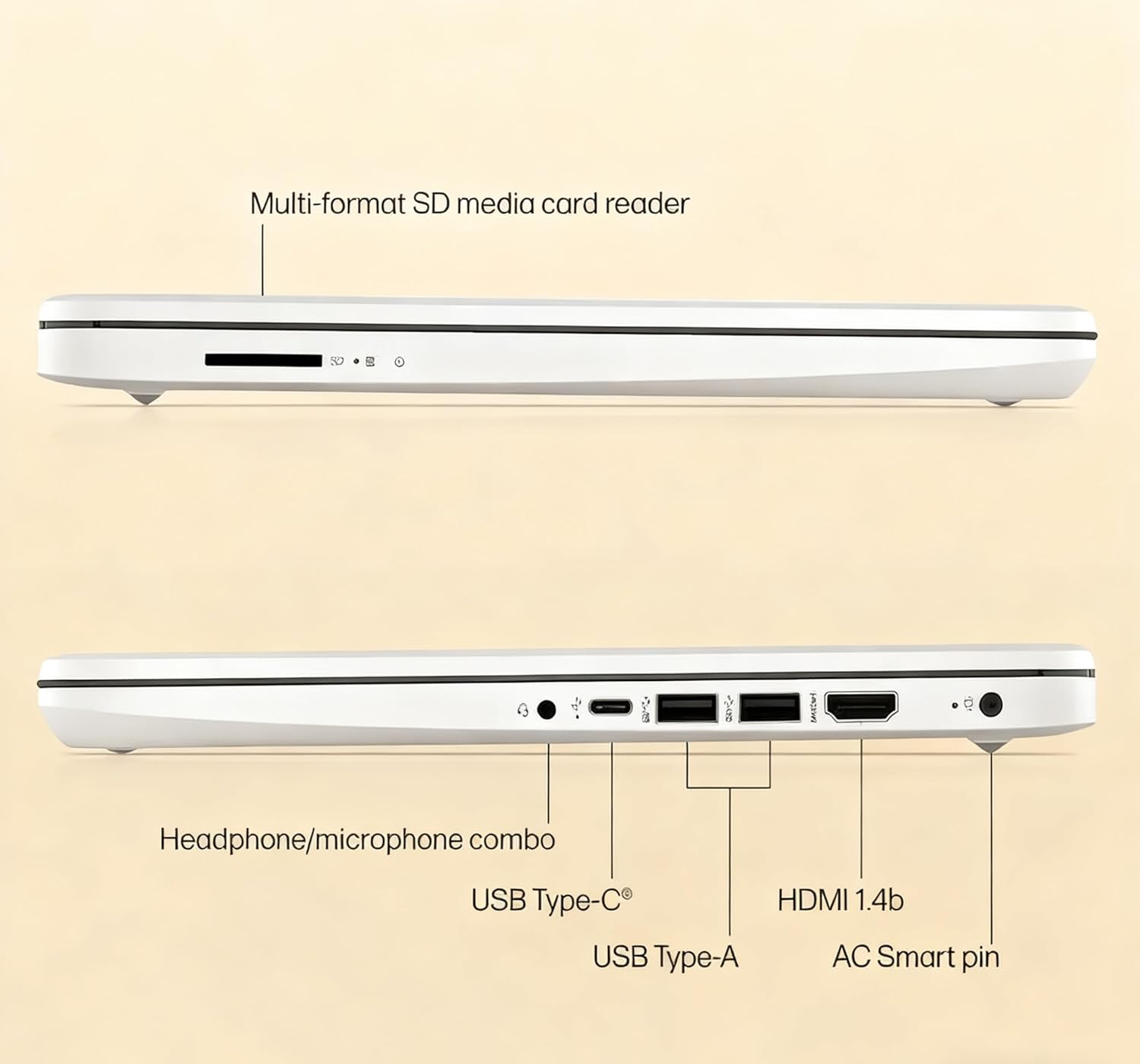 HP 14" HD Laptop - Intel Celeron  8GB RAM  64GB eMMC - Lightweight & 12H Battery  Sleek Design with Multiple Ports  Webcam/Mic for Business/Students/Tourists - Microsoft 365 Included  Snowflake White