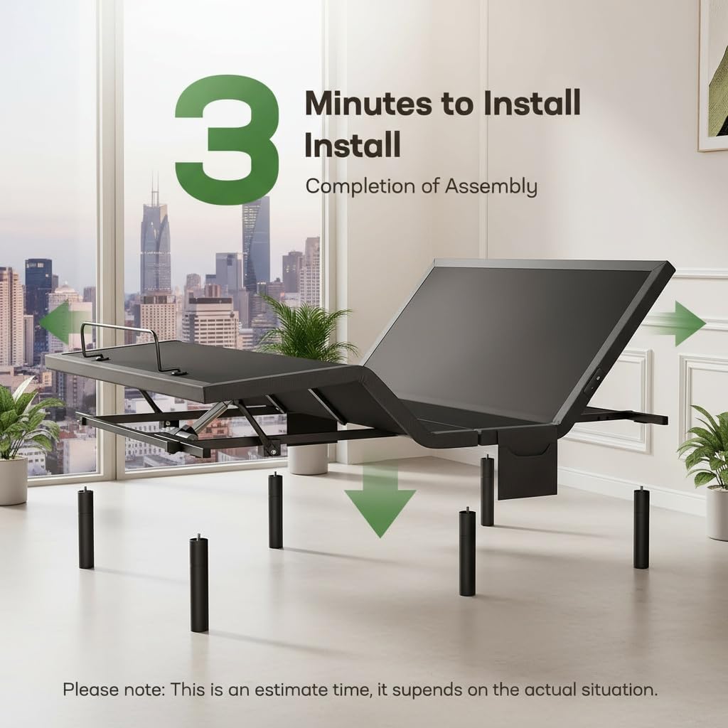 Marsail MS01 Queen Adjustable Bed Frame & 8-Inch Gel Memory Foam Mattress Set,Premium Adjustable Base Includes Wireless Remote, Under-Bed Nightlight, and 4 Customizable Height Settings