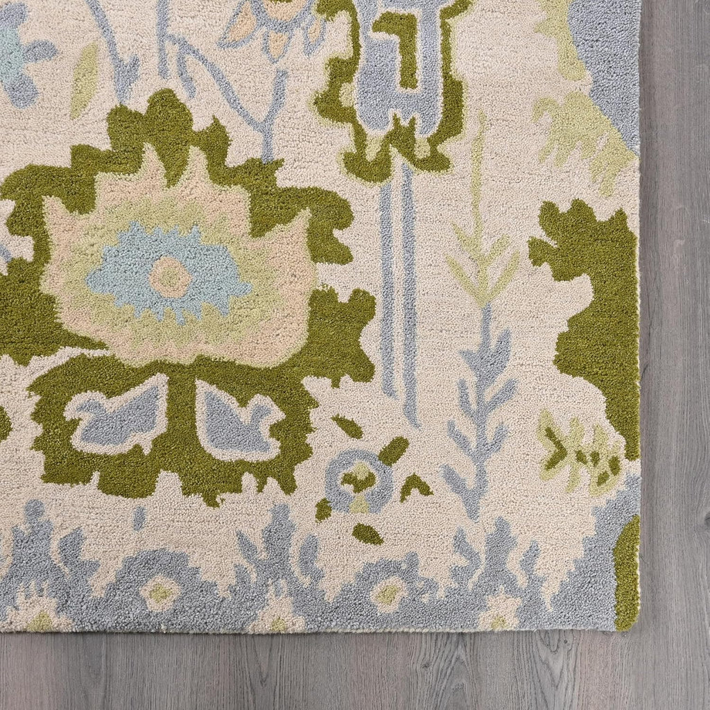 Handmade Oushak Wool Area Rug | Floral and Botanical Patterns in Soft Blue and Green | Luxurious Thick Pile for Living Room, Bedroom & Dining Room Decor (Blue & Green, 8' x 10')