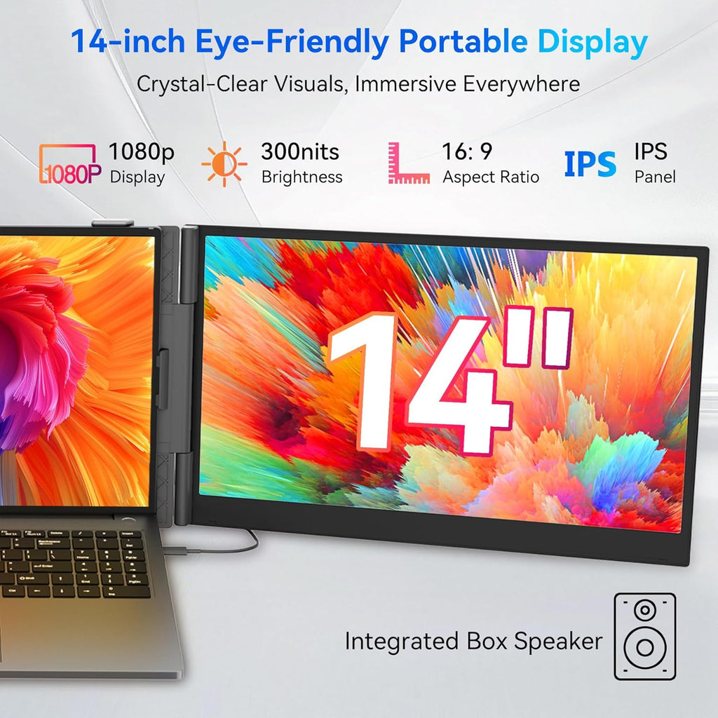 Blackview DCM6 Triple Laptop Screen Extender 14" 1080P FHD IPS Portable External Screen Two Cable USB C Travel for 13-17'' Laptop Plug & Play Compatible with Windows/Mac/Chrome OS and Mobile Devices