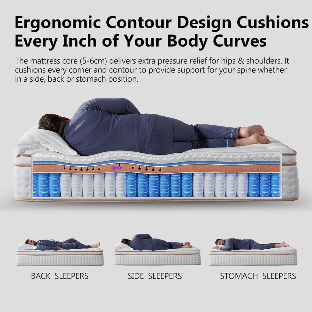 King,14inch Hybrid Mattress in a Box Memory Foam Mattress King Full Size Firm with Individual Pocket Spring Upgrade Zoned Support Medium Firm Memory Fat Mattress
