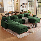 CDCASA 154" Modular Sectional Sofa, Comfy U-Shaped Cloud Couch with 3 Movable Ottomans, Oversized 7-Seater Chenille Deep Seat Sofa Couch for Living Room, DIY Combination, Green