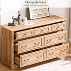 Farmhouse Dresser and Nightstand Sets, 6-Drawer with 7 Drawer Dresser & 3 Drawer Nightstand Sets, 4 Pieces Rustic Wood Bedroom Furniture Set for Home, Bedroom, Hallway(Natural)