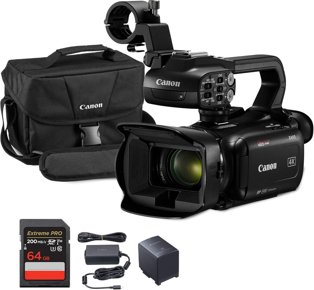 Canon XA65 Professional UHD 4K Camcorder with 20x Optical Zoom  3G-SDI  Dual XLR Audio  3.5" Touchscreen  USB-C  Optical is  Live Streaming Bundle with 200ES Bag + More