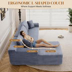 95" Boneless Cloud Sectional Couches for Living Room, Comfy Fluffy L Shaped Memory Foam Deep Seat Boneless Couch, Modular Sectional Sofa with Right Facing Chaise, Grey
