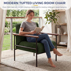 MAXYOYO Living Room Accent Chair, Modern Chair with Sturdy Metal Frame & Wood Armrests, Upholstered Reading Chair with Upholstered Cushion for Bedroom Balcony Porch, Dark Green