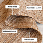 HOMEMONDE Solid Braided 8'x10' Jute Area Rug Natural - Eco Friendly Premium Fiber - Durable and Reversible Handwoven Farmhouse Rugs for Living Room, Hallway, Bedroom, Dinning Room, Kitchen, Office
