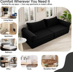 MeMoreCool Convertible Sofa Bed, Folding Floor Couch Bed Queen, Pull Out Sleeper Couch with Pillows, Fold Out Futon Sofa for Bedroom Living Room Small Space, Corduroy Black