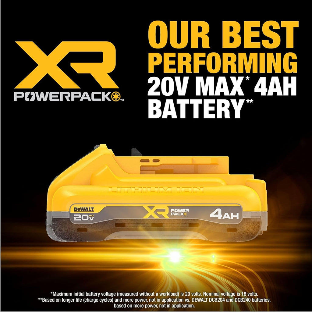 DEWALT 20V MAX Battery XR POWERPACK™ 4Ah Lithium Ion, 50% More Power, Dewalt Battery Compatible with 20V MAX Tools (DCB2104)