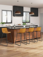 Bar Stools Set of 4, 26 Inches Counter Height Bar Stools with Back, Modern Faux Leather Barstools with Metal Legs and Footrest, Bar Chairs for Kitchens Island (Whiskey Brown)