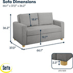 Serta Tulsa 66.1" Convertible Sleeper Loveseat, Full Size, Dreamcoil Comfort, FingerGuard Pinch Point Protection, Boucle Fabric, Grey