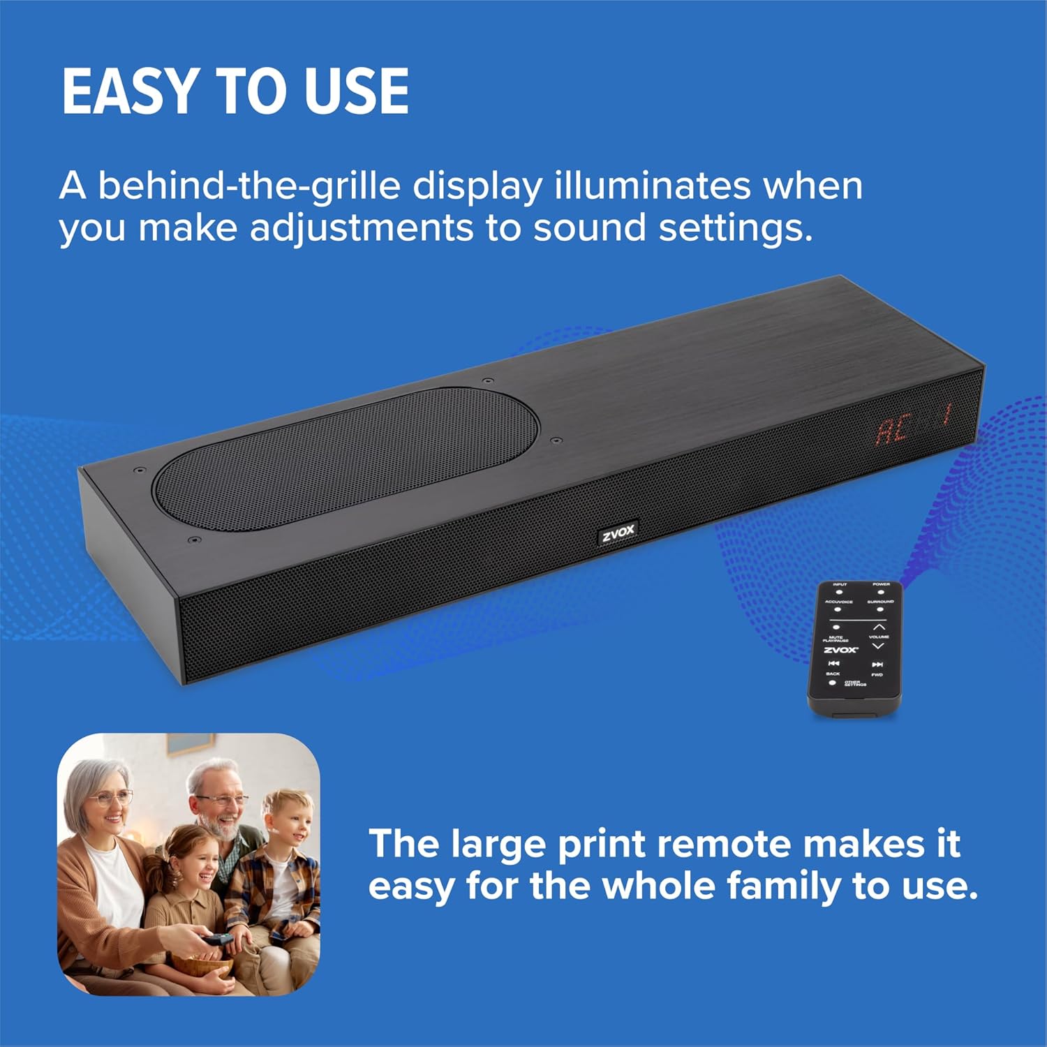 ZVOX AccuVoice AV835 Dialogue Clarifying Soundbar - Patented Hearing Technology with 20 Levels of Voice Boost  Dual Woofers  Low-Profile TV Speaker for Home Theater and Smart TV - Black