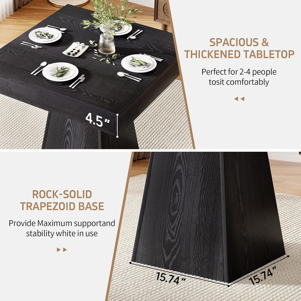 Square Dining Table, Farmhouse Style Eating Table for 2-4 People, 31.5-inch Kitchen Table with Sturdy Pedestal Base, Wooden Dinner Table for Dining Room, Living Room, Black