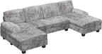 Furniwell Convertible Sectional Sofa Couch, 4 Seat Sofa Set for Living Room U-Shaped Modern Fabric Modular Sofa Sleeper with Double Chaise & Memory Foam (Fabric, Grey)