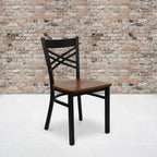 Flash Furniture 2 Pk. HERCULES Series Black ''X'' Back Metal Restaurant Chair - Cherry Wood Seat