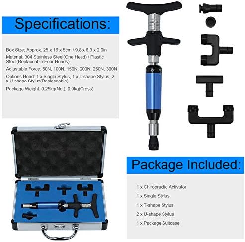 6 Levels Manual Chiropractic Spine Adjusting Corrector Tool, Manual Chiropractic Tool Spine Correction Gun, Adjust Vertebration Cervical Force Spine Massager with 4 Head, for Improve Joint Pain