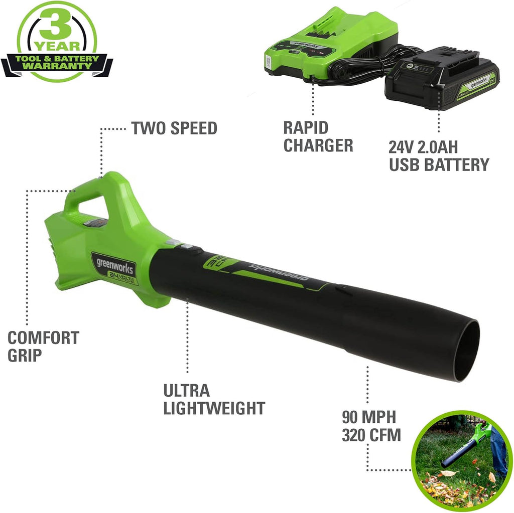 Greenworks 48V (24V x 2) 21" Cordless Battery Self-Propelled Mower & 320 CFM Blower Combo Kit w/ (2) 5.0Ah USB Batteries  (1) 2.0Ah Batter & Chargers