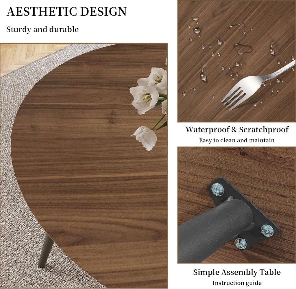 43.3 Inch Round Dining Table Set for 4, Modern Small Kitchen Coffee Set for Dining Room Kitchen Apartment (Walnut Table+4 U-Shaped Black Chairs)