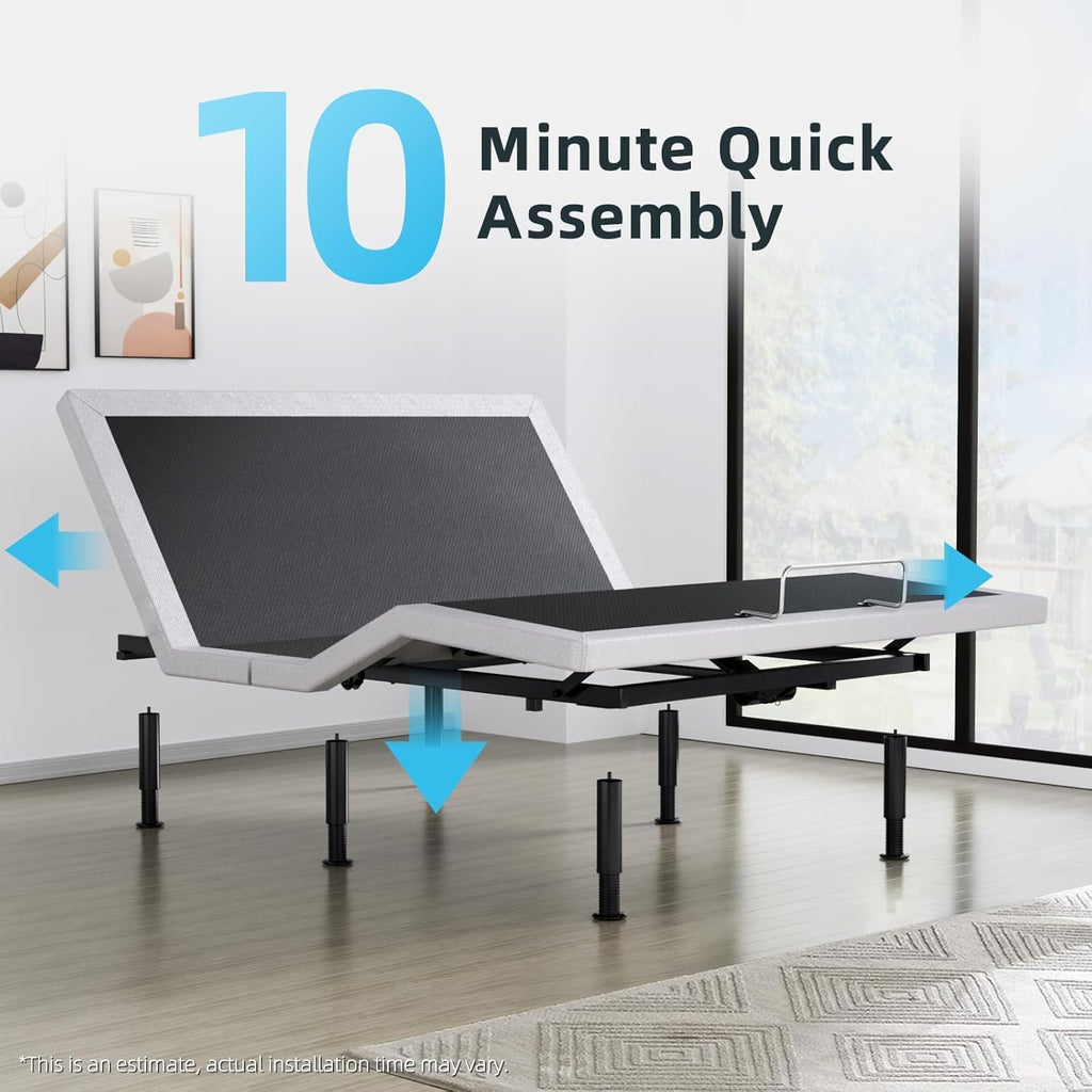 Queen Adjustable Bed Base Frame, Massage & Wireless Remote, Dual USB Ports,Ergonomic Upholstered Bed Frame, Lift Motor, Under Bed Lighting, Independent Head and Foot Tilt