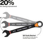 KLEIN TOOLS 69508 SAE Ratcheting Combination Wrench Set, 8-Piece, Slide-Lock 90-Tooth Ratchet, I-Beam Handle, Color-Coded Size Markings, Roll Pouch Storage