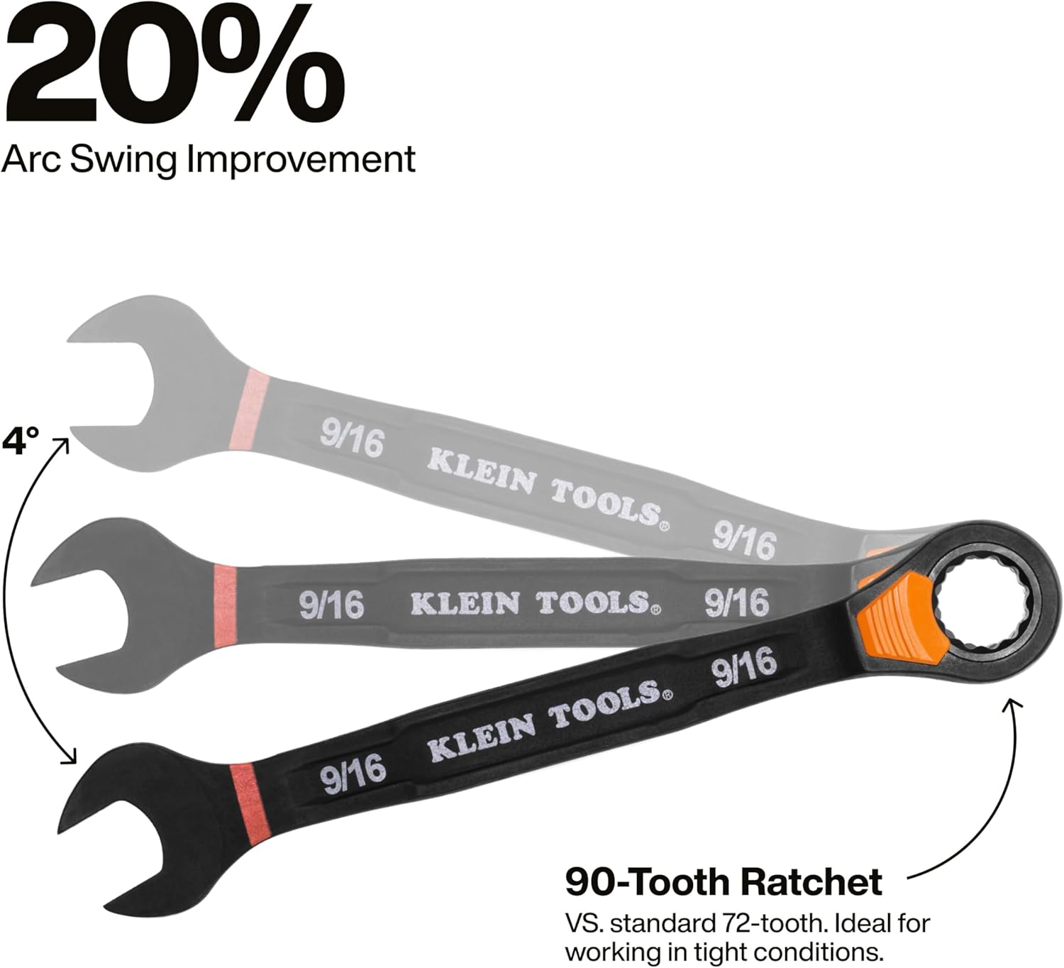 KLEIN TOOLS 69508 SAE Ratcheting Combination Wrench Set, 8-Piece, Slide-Lock 90-Tooth Ratchet, I-Beam Handle, Color-Coded Size Markings, Roll Pouch Storage