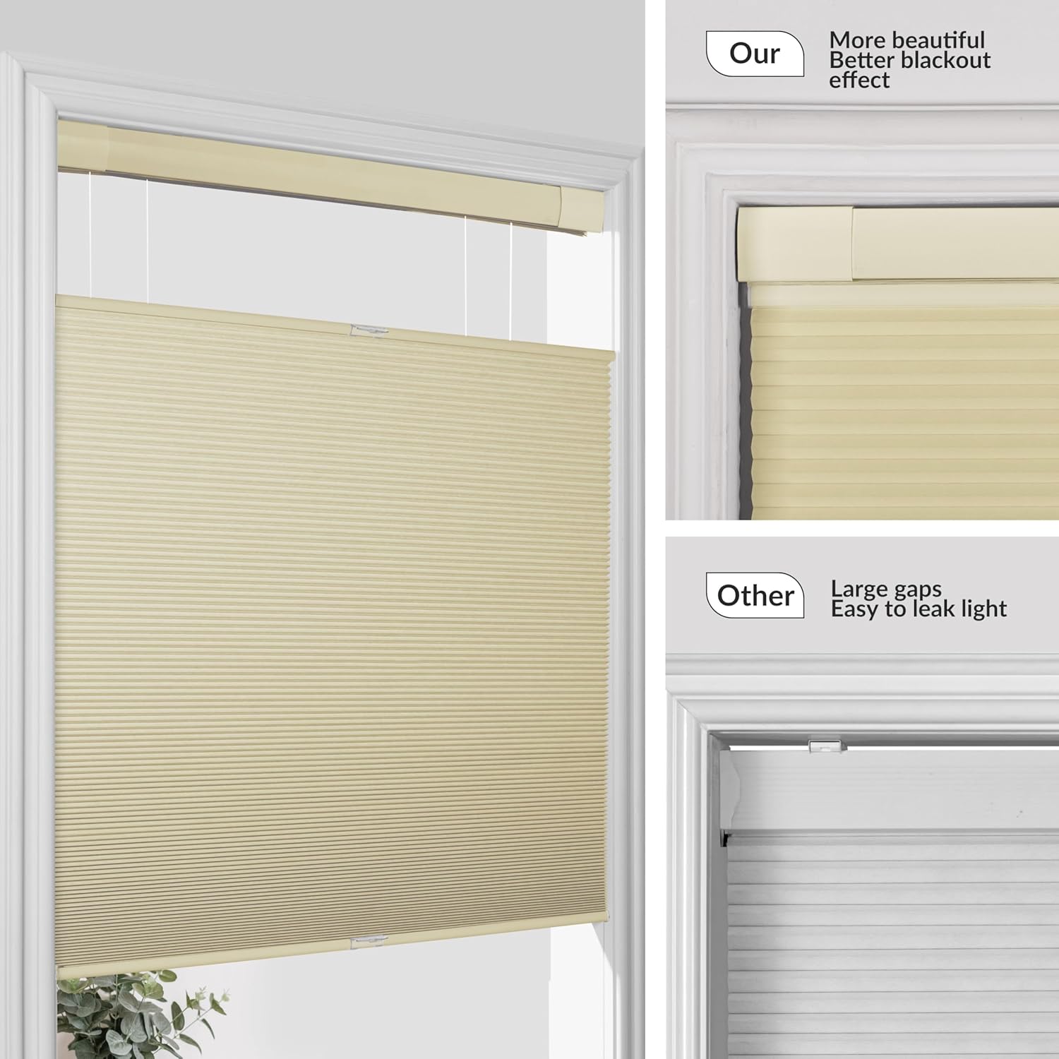 BERISSA Top Down Bottom Up Cordless Cellular Shades No Tools No Drill Blinds for Windows Shades for Indoor Windows Easy to Install,52" W x 52" H ?100% Blackout Beige...
