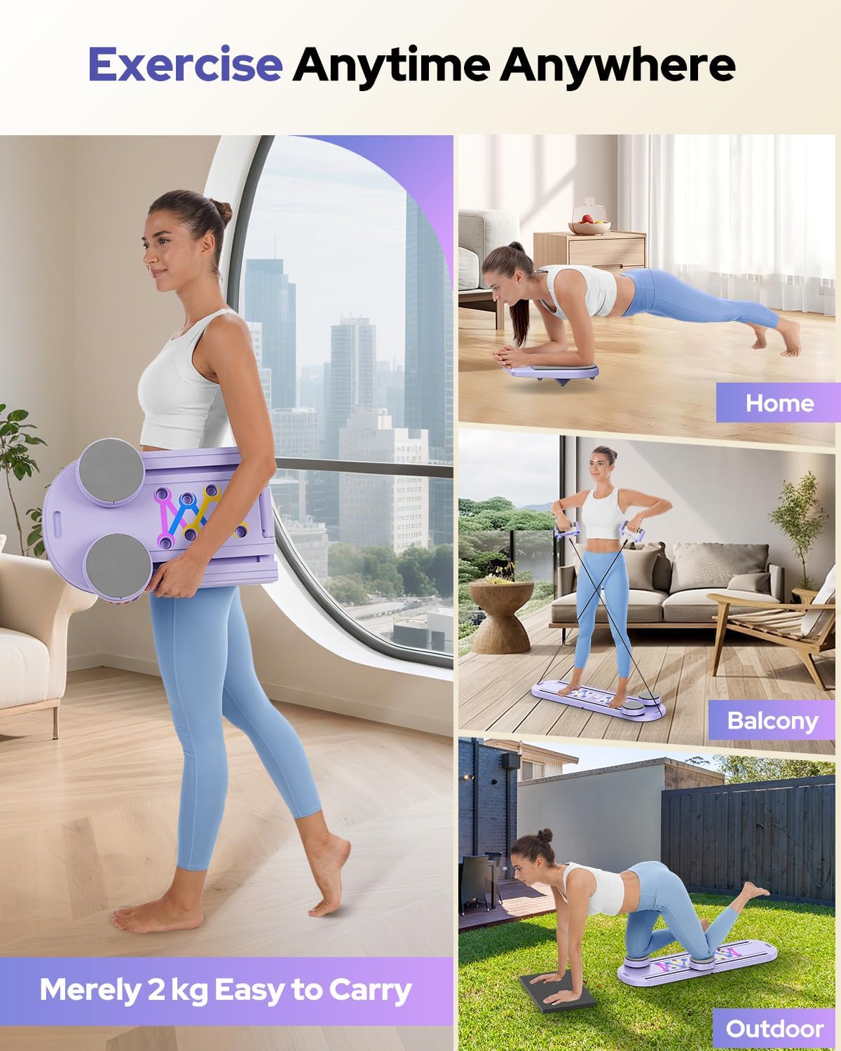 Pilates Board, Foldable Pilates Reformer Set 7 in 1 Multi-Purpose pilates equipment for Women Full Body Workouts at Home, Rayspace Portable Ab Core Trainer, Exercise Board with Timer & Resistance Band