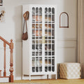 9-Tier Large Metal Shoe Storage Cabinet with Fluted Acrylic Doors & 8 Adjustable Shelves, Holds 27-36 Pairs, 67" Tall Shoe Organizer Rack for Entryway, Hallway, Cloakroom (White)