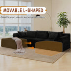110" L-Shaped Modular Sectional Sofa with Chaise, Boneless Comfy Corduroy Fluffy Couch with Deep Seat and Side Pockets, Flexible Module Combination for Living Room, No Assembly, Side Pockets