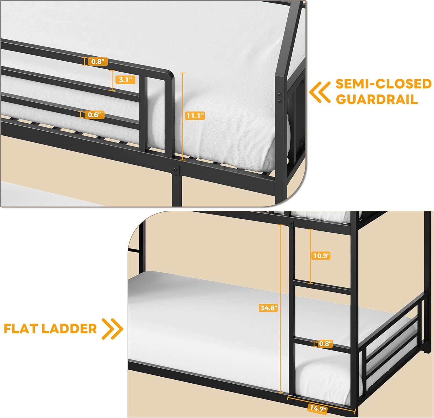 LIKIMIO Bunk Bed Twin Over Twin, House Bed Frame with 6 Storage Drawers,Hall Tree, Twin Bed with Metal Slats for Dormitory and Bedroom, Space Saving, No Box Spring Needed, Black