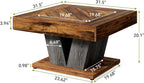 LITTLE TREE Square Coffee Table, Modern Rustic Coffee Table for Living Room, Wooden Table with Adjustable Feet, Brown