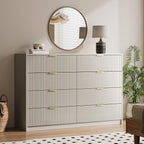 Beige Dresser for Bedroom, 8 Drawer Double Dresser, Modern Chest of Drawers for Bedroom, Living Room, Entryway and Closet, 55" L x 15.7" D x 37.4" H