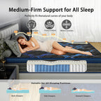 King Size Mattress 10 Inch, Hybrid Memory Foam Mattress with Zoned Pocket Coils Support and Motion Isolation Design, Strengthen Edge Support,CertiPUR-US Certified, Medium Firm in a Box