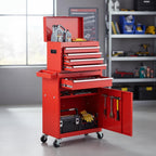 Dawmilon 5-Drawer Rolling Tool Chest with Wheels - High Capacity Tool Cabinet with Detachable Top Toolbox for Garage and Workshop Organization - Metal Tool Cart with Liner & 4 Hooks, Red