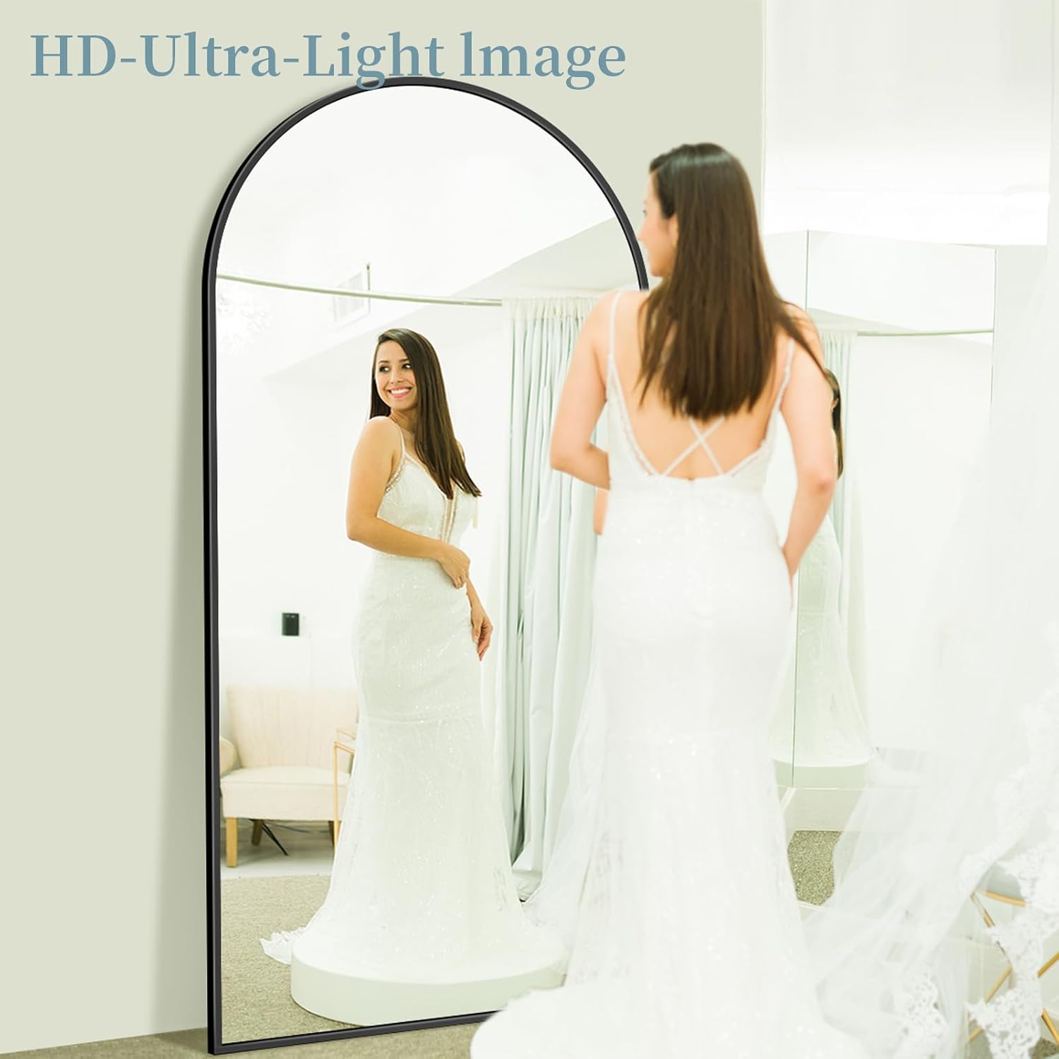 Full Length Mirror with Stand, 82"x44" Arched Full Body Mirror, Large Stand Up Mirrors, Aluminum Frame Floor Standing Mirrors, Freestanding Hanging Leaning Mounted for Bedroom Living Room Black