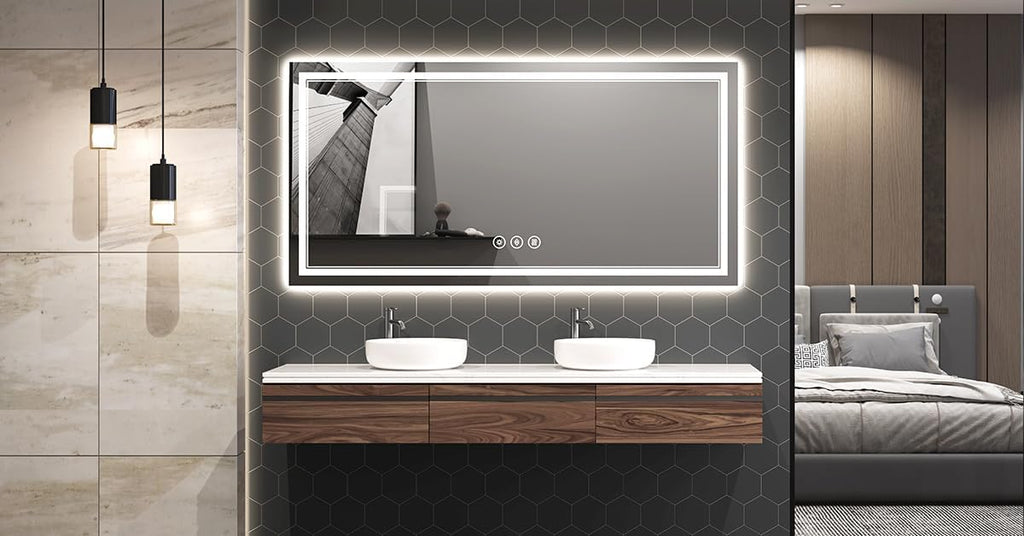 New LED Bathroom Mirror 72x36 Inch with Front and Backlit, CRI 90+, 3 Colors & Stepless Dimmable Lighted Bathroom Mirror, Anti-Fog, Memory, Top-Grade Tempered Glass, Rotatable
