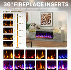 70 Inch Fireplace TV Stand for Living Room with 36" Electric Fireplace, Entertainment Center with Fireplace for TVs Up to 80", Media TV Console Cabinet, Gray LED TV Stand with Storage for Bedroom