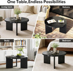 Luoxiao 27.5" Round Black Coffee Table for Living Room, Mid Century Modern Fluted Wood Center Table, Circular Sofa Table with Ribbed Base & Non-Slip Footpads for Small Space, Apartment, Easy Assembly