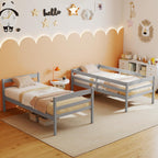 KOMFOTT Bunk Bed Twin Over Twin, Bed Frame w/Full-Length Guardrail & Integrated Ladder, Wood Bunk Bed for Small Space, Converts to 2 Individual Beds for Kids & Adults, No Box Spring Needed