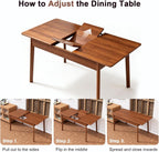 Extendable Dining Table for 4-8 – Expandable Kitchen Table with Removable Leaf, Solid Wood Farmhouse Design, Easy Setup for Small Spaces, Dining & Living Room