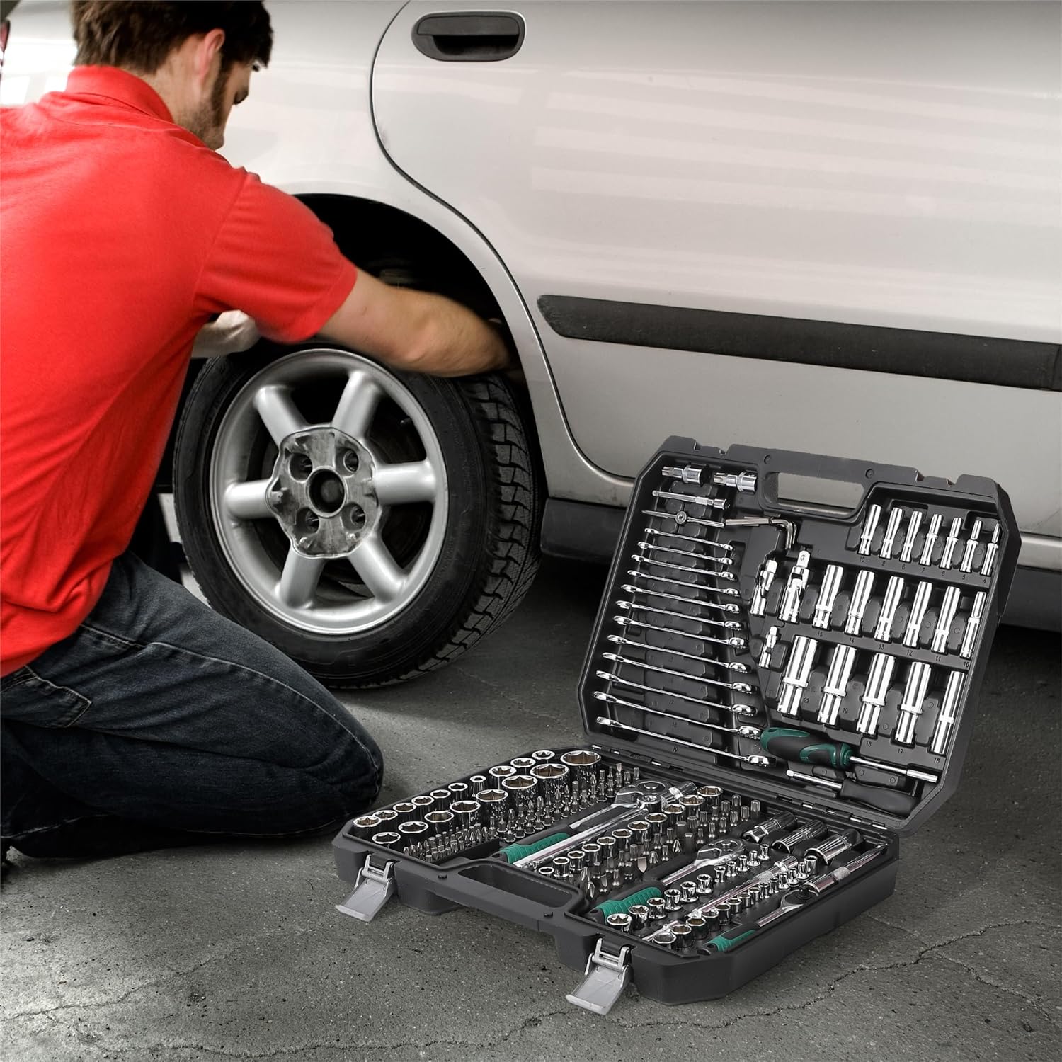 216-Piece Mechanics Tool Set, 1/4", 3/8" & 1/2" Drive Socket Set, 72-Tooth Ratchet Wrench Set for Auto Repair & Home Maintenance, with Durable Organized Carrying Case