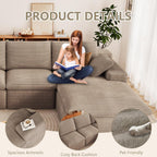 136" Cloud Couch Modular Sectional Couchs with Chaise Lounge, U-Shape Boneless Couches with Ottoman for Living Room, Corduroy Sofa with Deep Seat, No Assembly Required (Camel, Right Facing Chaise)