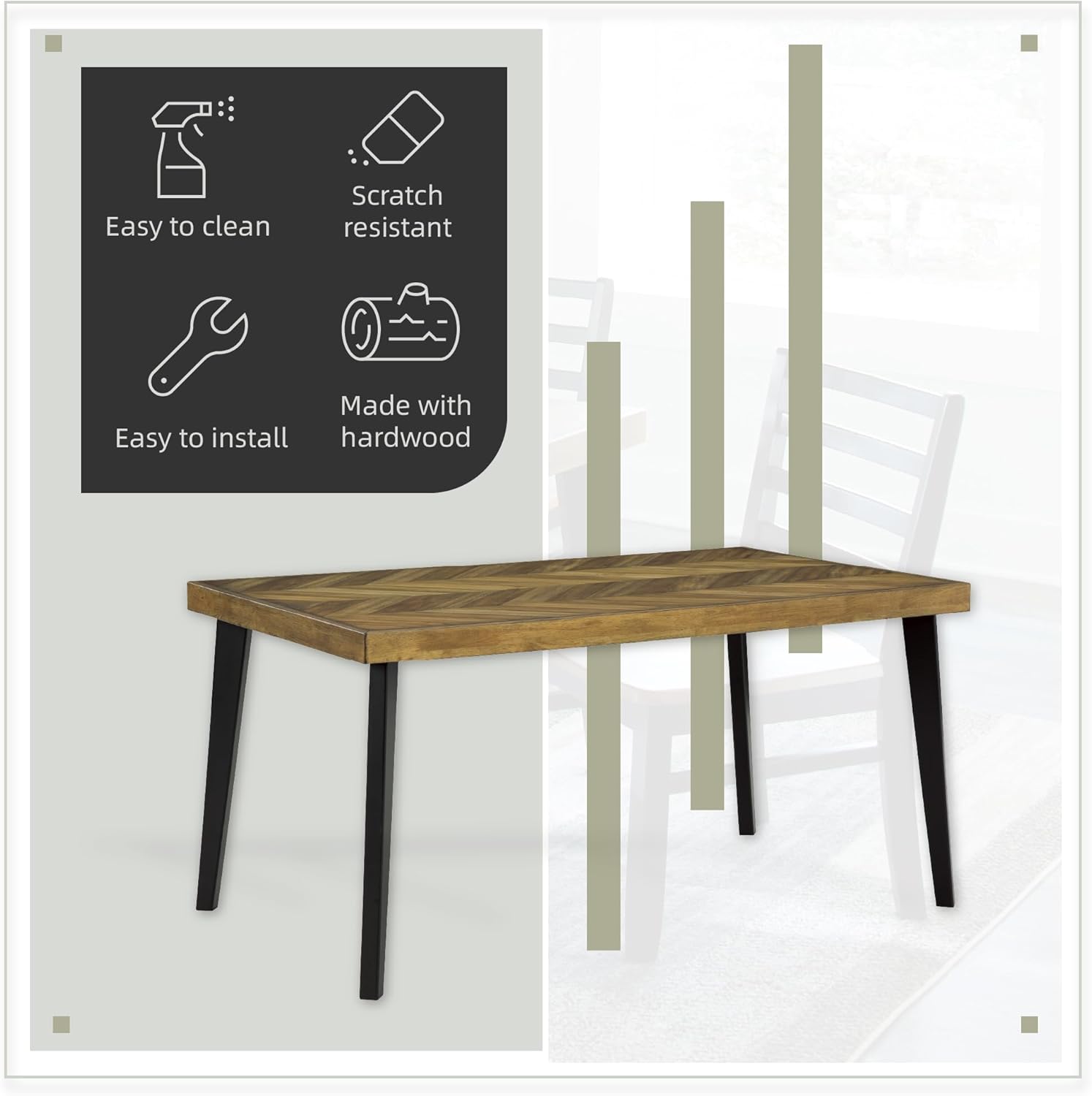 Signature Design by Ashley Blondon Rectangular Dining Room Table Set with 6 Chairs, Chevron Pattern, Tapered Legs, Seats 6, Wood, 60" Long, Brown & Black