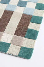 Hand-Tufted Wool Plaid Checkered Area Rug – Modern Geometric Color Block Pattern, Soft Plush Carpet with Cotton Backing for Living Room Bedroom Dining Room Nursery (Multi-Color, 5' x 8')