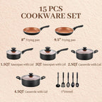 BECIGAR Ceramic Pots and Pans Set, 15PCS Nonstick Set Ceramic Cookware Set, Nonstick Pan Pots and Pans Set Non Stick Cookware set (With-Induction)