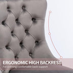 Modern Kitchen Chairs Set of 4 Grey Velvet Dining Room Chairs with Back Ring Pull Nailhead Trim Solid Wood Leg Upholstered Tufted Table Chair for Western Restaurant Living Powder Room Hotel