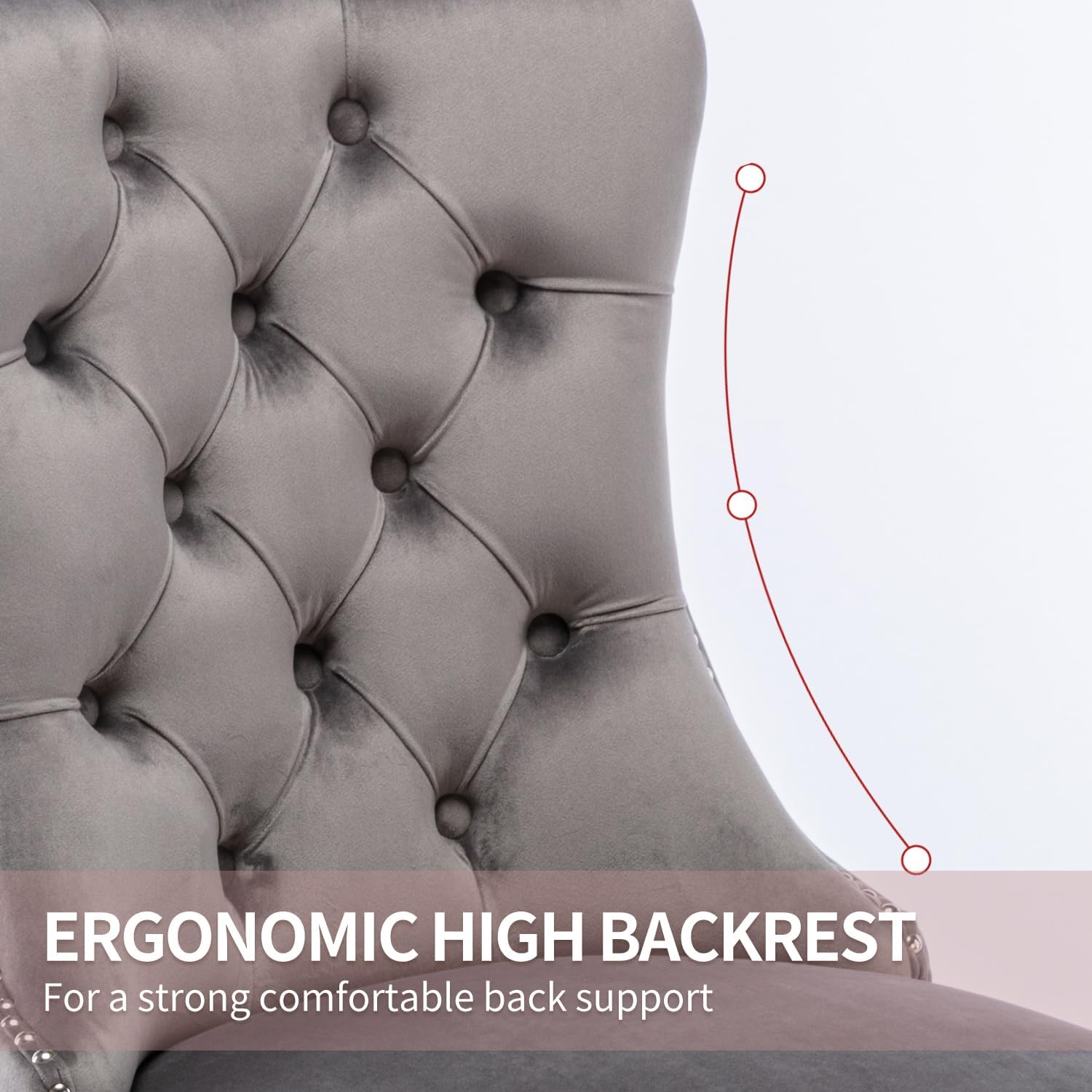 Modern Kitchen Chairs Set of 4 Grey Velvet Dining Room Chairs with Back Ring Pull Nailhead Trim Solid Wood Leg Upholstered Tufted Table Chair for Western Restaurant Living Powder Room Hotel