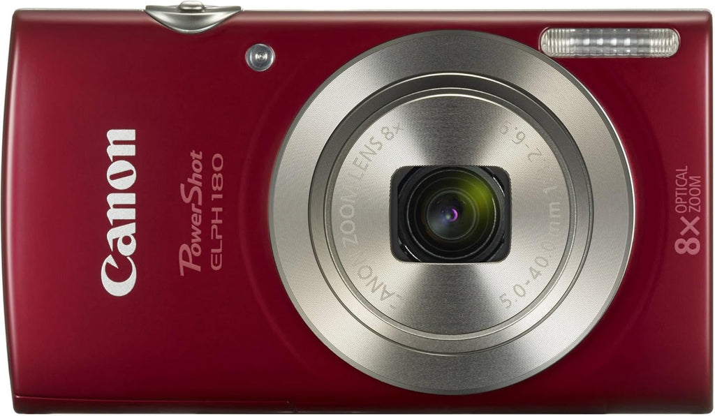 Canon PowerShot ELPH 180 Digital Camera Bundle (Red) Compact Point and Shoot with Optical Zoom | Easy Controls Lightweight Design for Travel Family and Everyday Photography with Case and 64GB Card